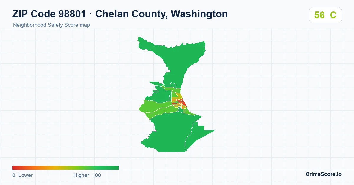 ZIP Code 98801 in Chelan County, Washington neighborhood Safety Score map