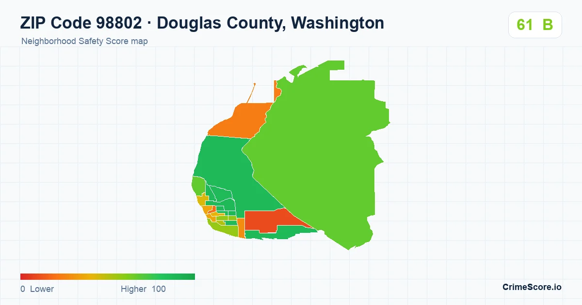 ZIP Code 98802 in Douglas County, Washington neighborhood Safety Score map