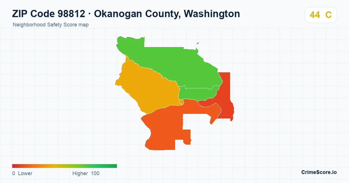 ZIP Code 98812 in Okanogan County, Washington neighborhood Safety Score map