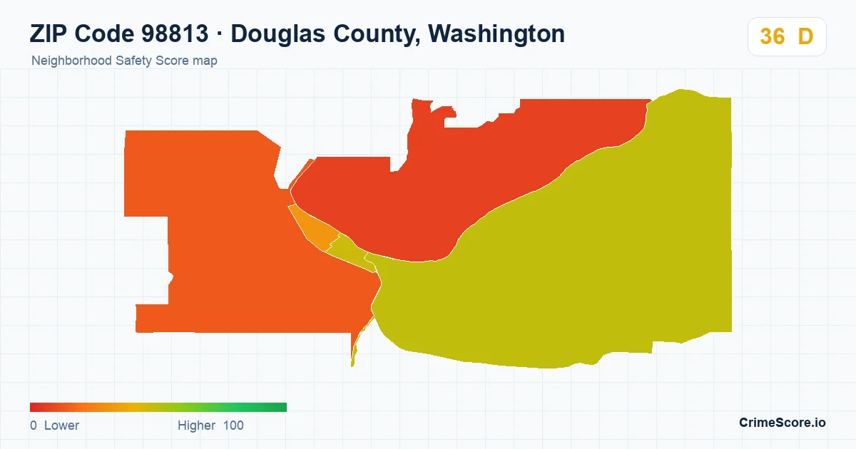 ZIP Code 98813 in Douglas County, Washington neighborhood Safety Score map