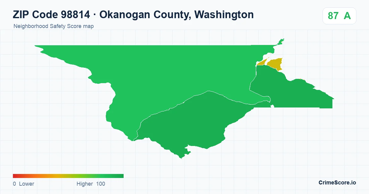 ZIP Code 98814 in Okanogan County, Washington neighborhood Safety Score map