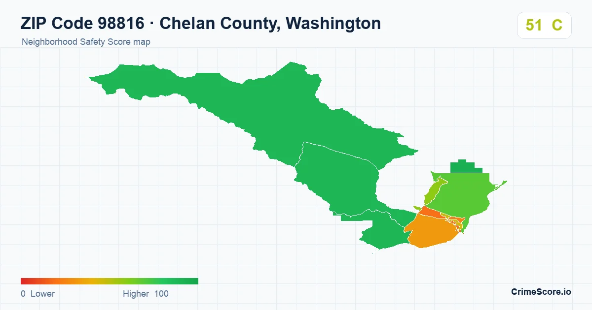 ZIP Code 98816 in Chelan County, Washington neighborhood Safety Score map