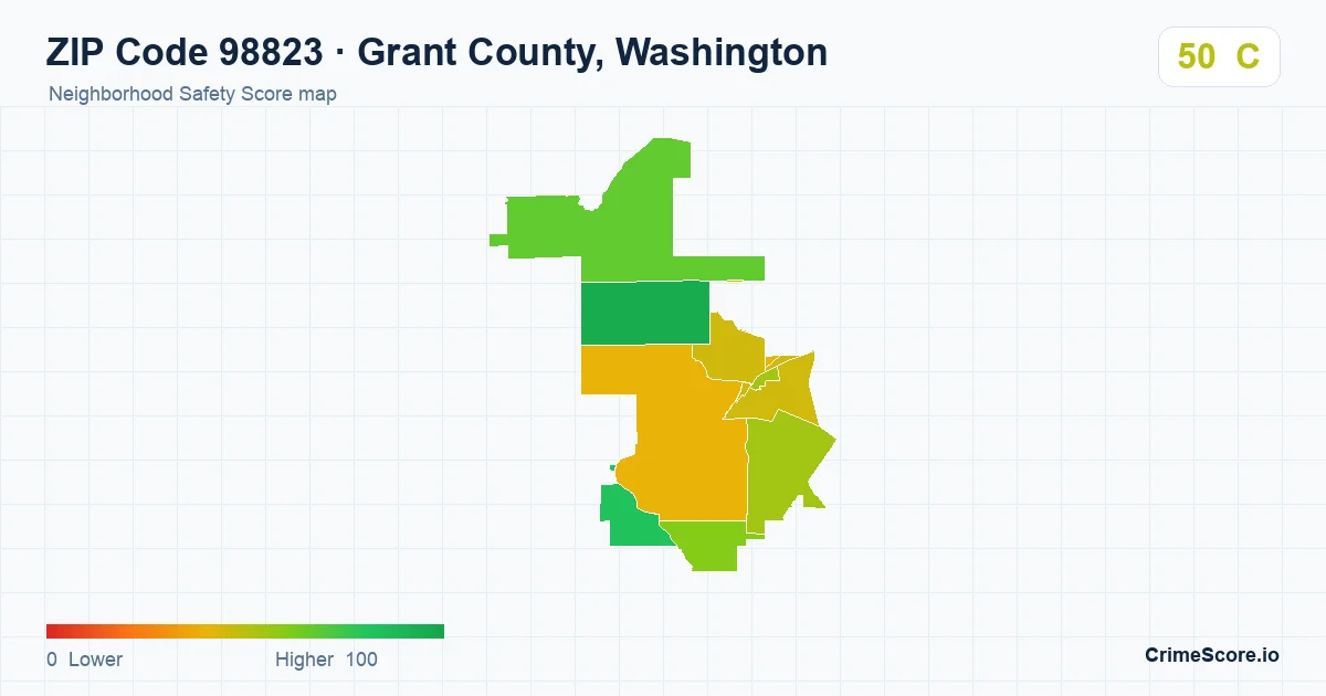 ZIP Code 98823 in Grant County, Washington neighborhood Safety Score map
