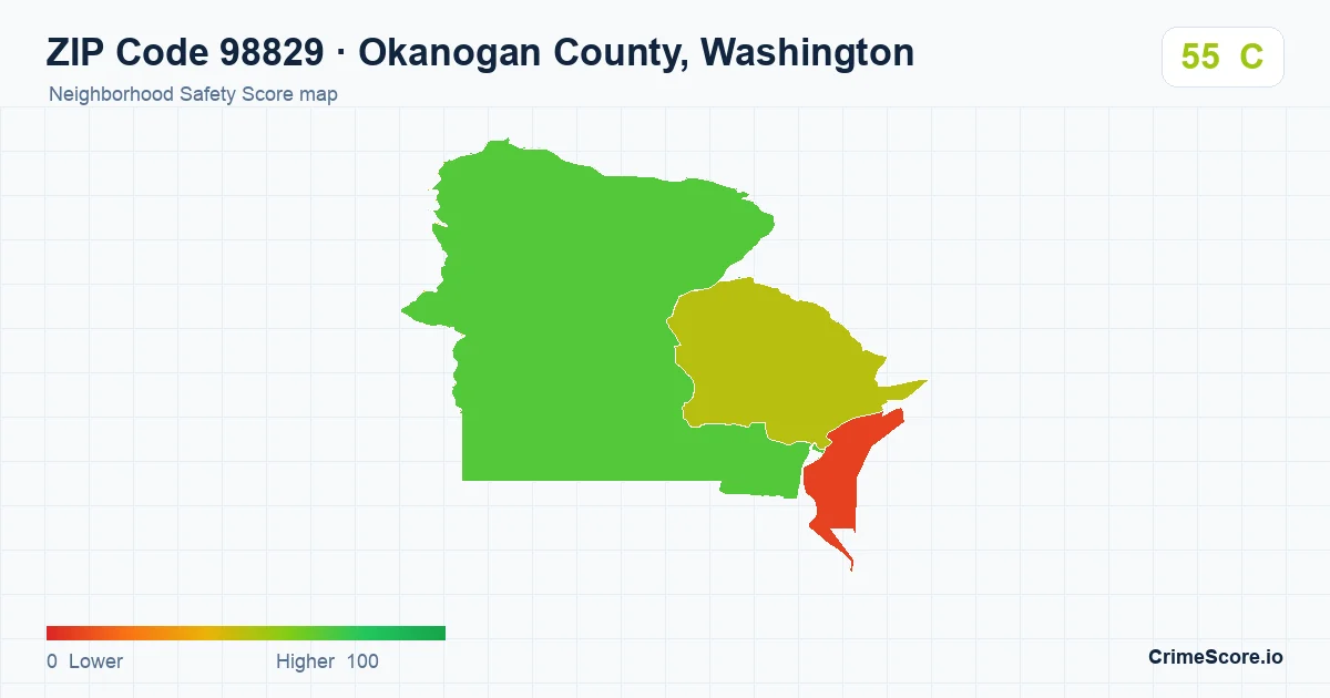 ZIP Code 98829 in Okanogan County, Washington neighborhood Safety Score map