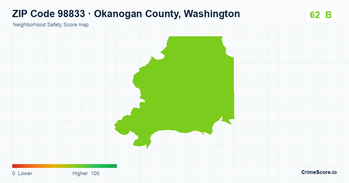 ZIP Code 98833 in Okanogan County, Washington neighborhood Safety Score map