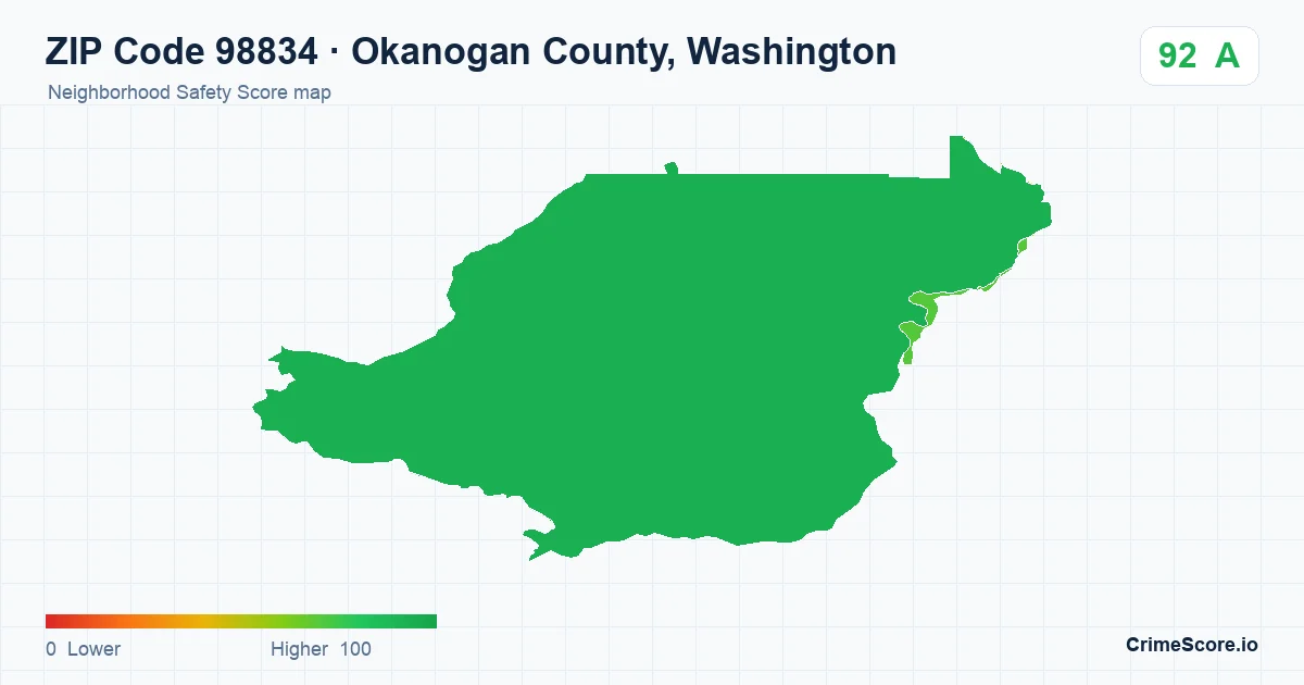 ZIP Code 98834 in Okanogan County, Washington neighborhood Safety Score map