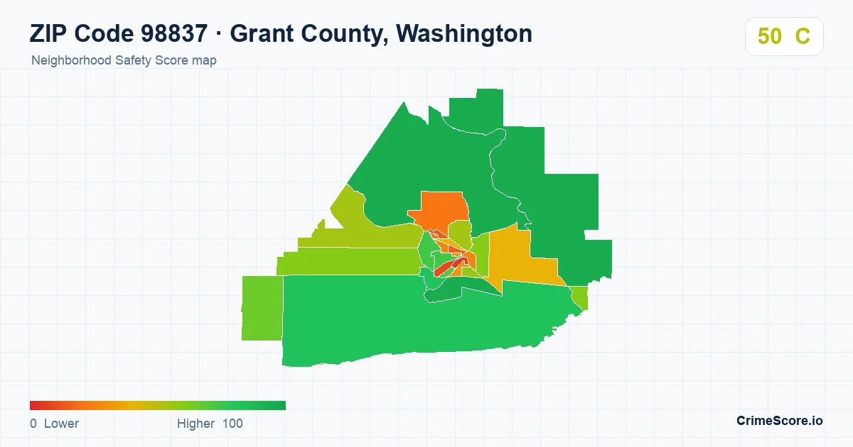 ZIP Code 98837 in Grant County, Washington neighborhood Safety Score map