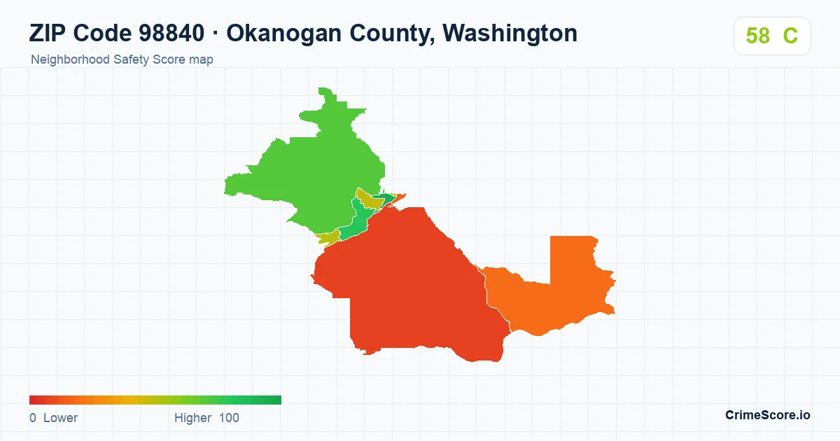 ZIP Code 98840 in Okanogan County, Washington neighborhood Safety Score map