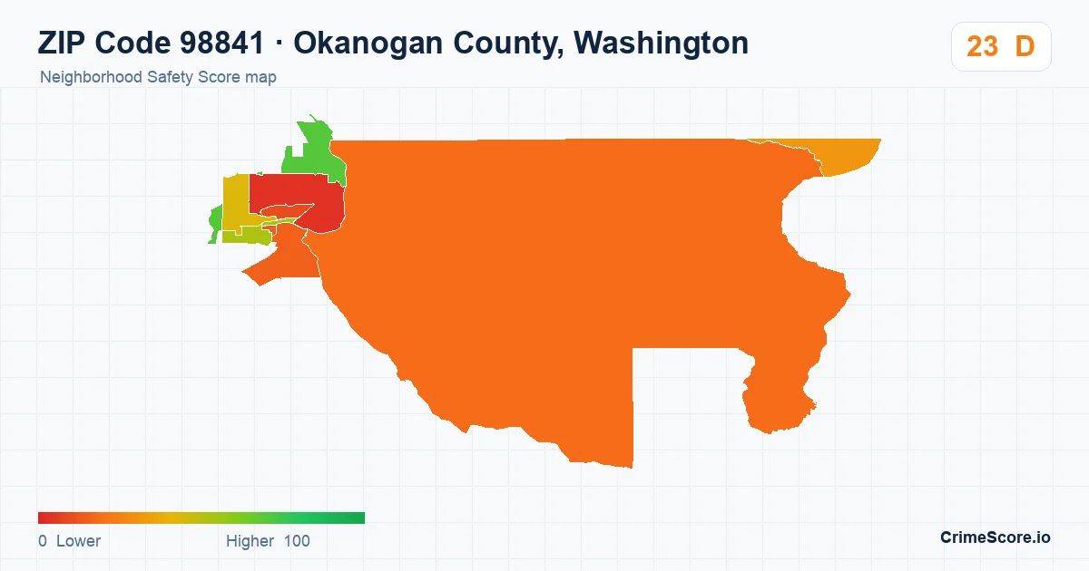 ZIP Code 98841 in Okanogan County, Washington neighborhood Safety Score map