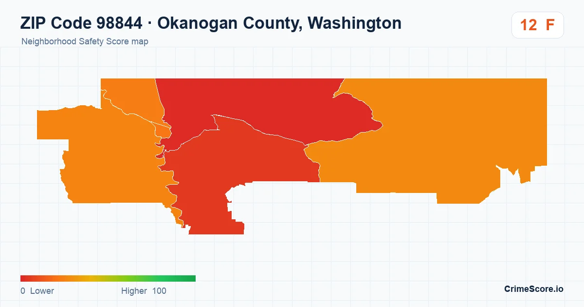 ZIP Code 98844 in Okanogan County, Washington neighborhood Safety Score map