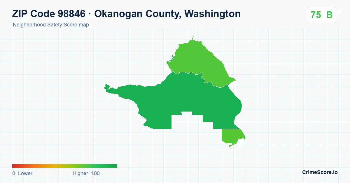 ZIP Code 98846 in Okanogan County, Washington neighborhood Safety Score map