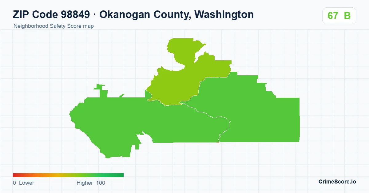 ZIP Code 98849 in Okanogan County, Washington neighborhood Safety Score map