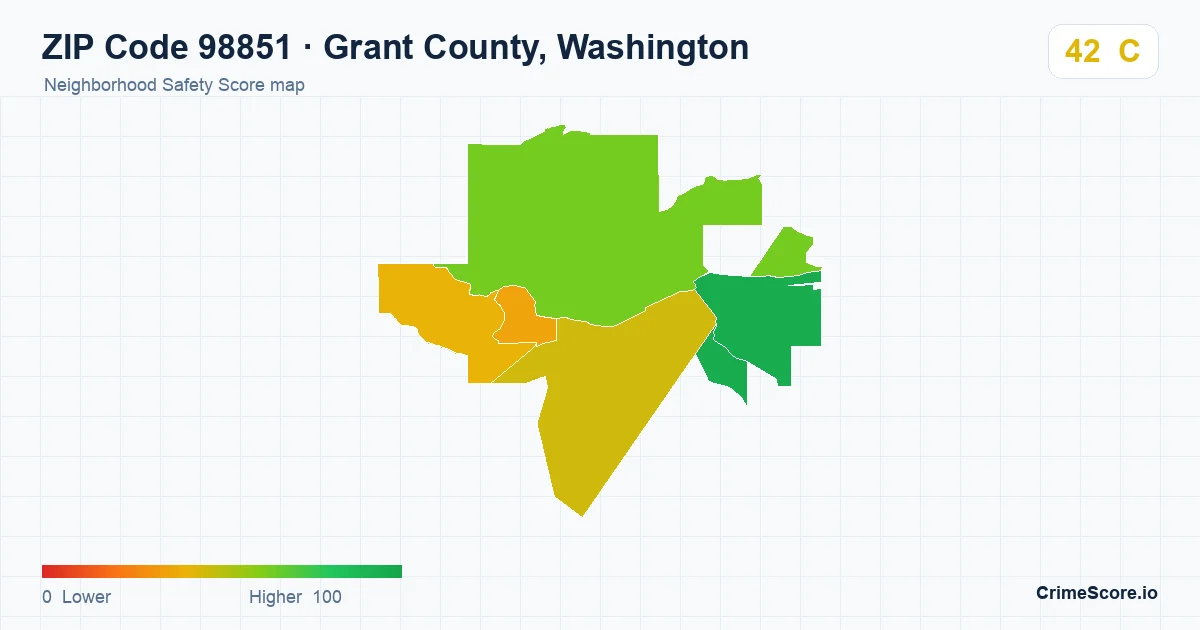 ZIP Code 98851 in Grant County, Washington neighborhood Safety Score map