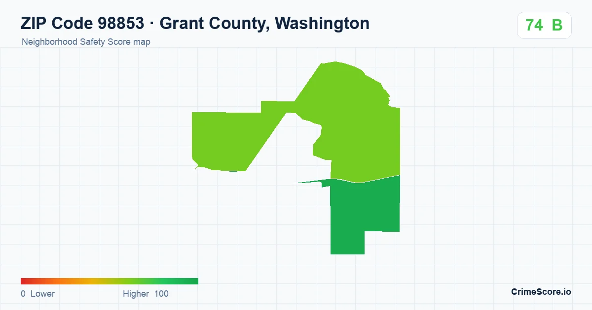 ZIP Code 98853 in Grant County, Washington neighborhood Safety Score map
