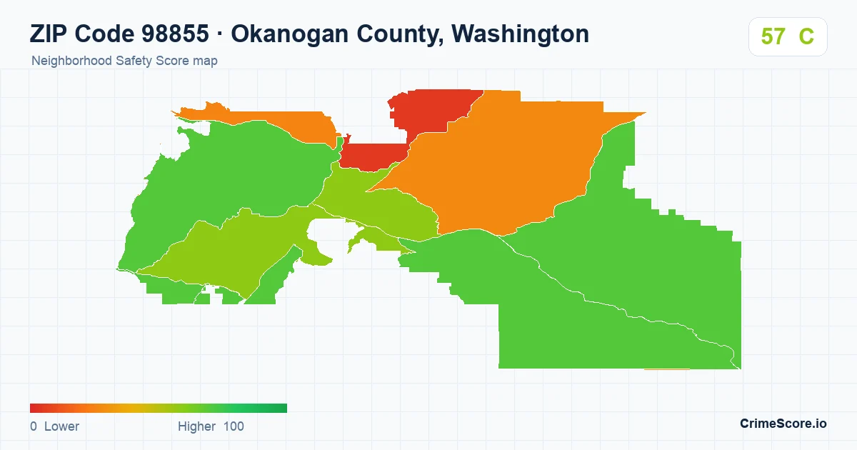 ZIP Code 98855 in Okanogan County, Washington neighborhood Safety Score map