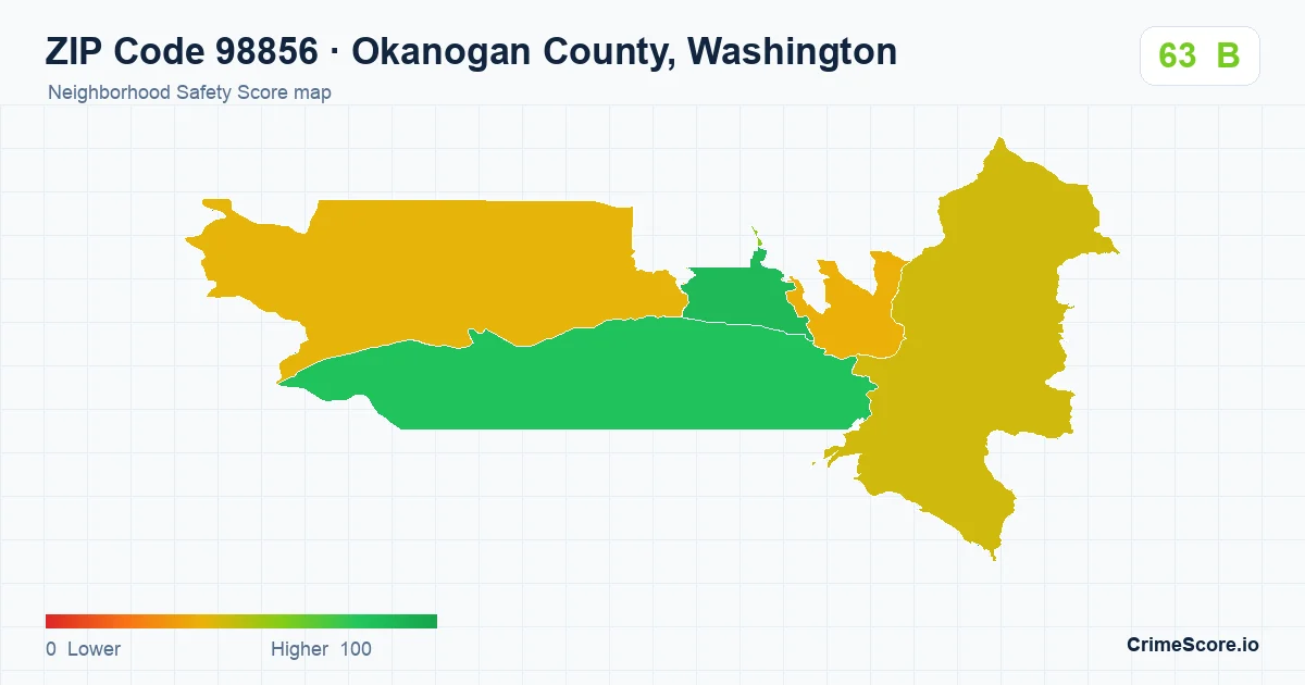 ZIP Code 98856 in Okanogan County, Washington neighborhood Safety Score map