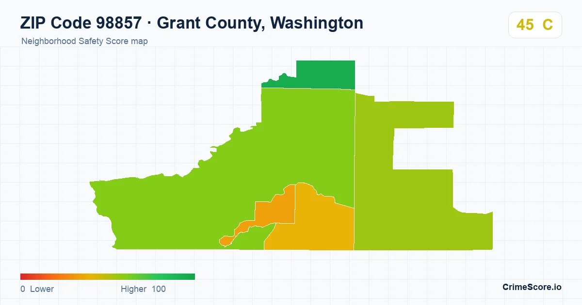 ZIP Code 98857 in Grant County, Washington neighborhood Safety Score map