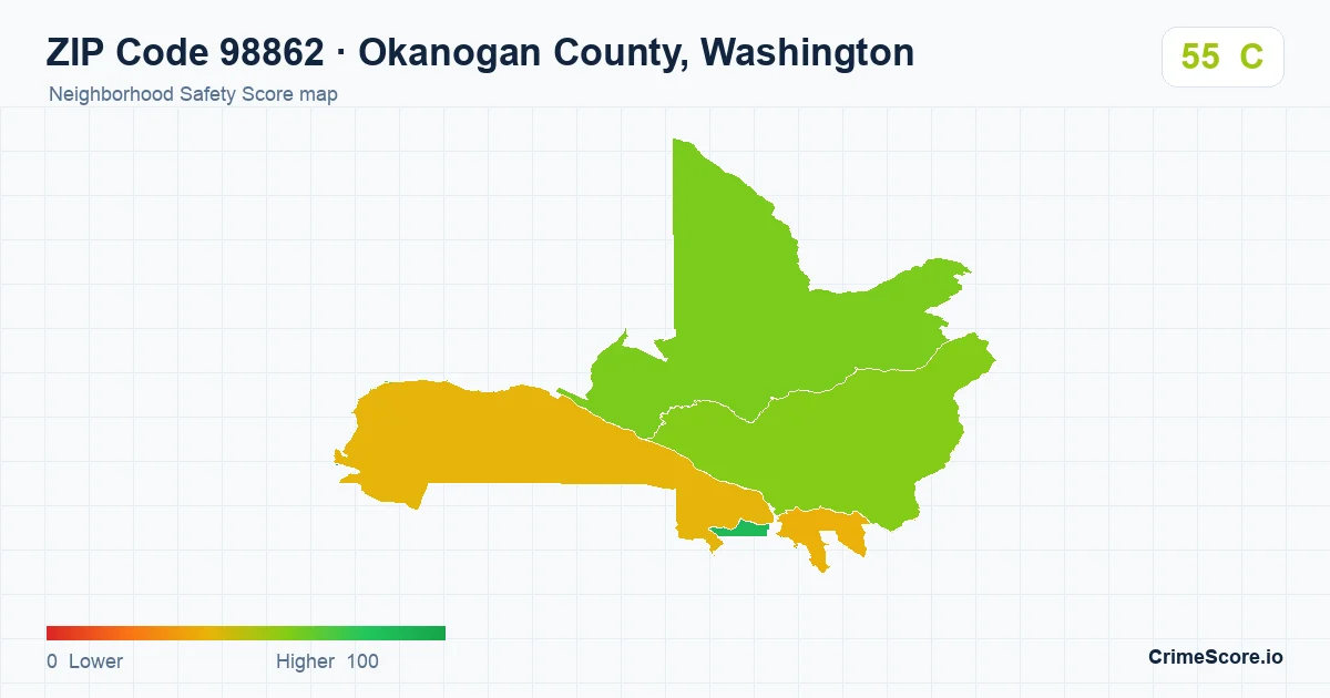 ZIP Code 98862 in Okanogan County, Washington neighborhood Safety Score map