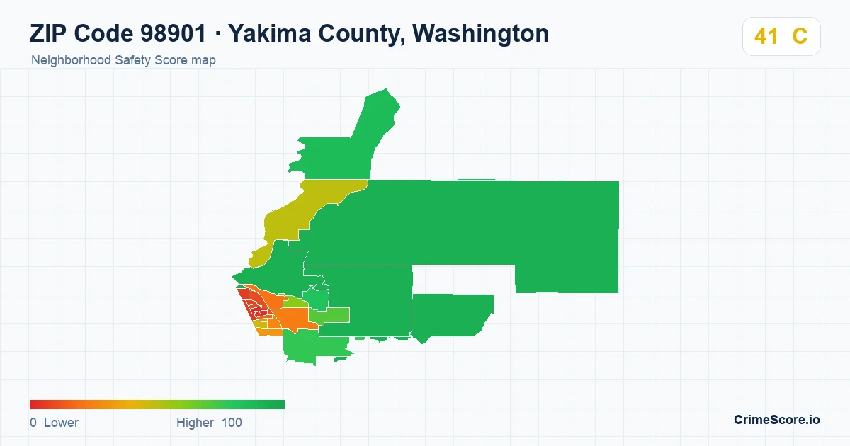 ZIP Code 98901 in Yakima County, Washington neighborhood Safety Score map