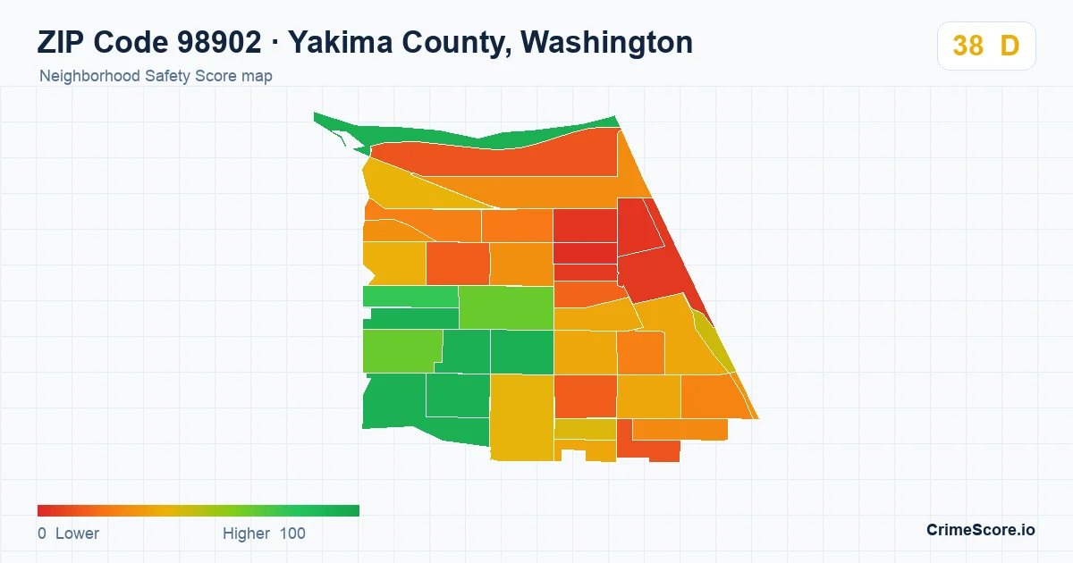 ZIP Code 98902 in Yakima County, Washington neighborhood Safety Score map