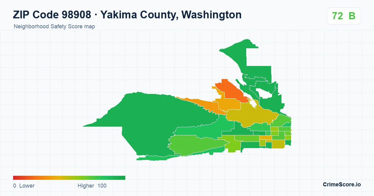ZIP Code 98908 in Yakima County, Washington neighborhood Safety Score map