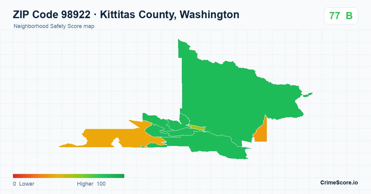 ZIP Code 98922 in Kittitas County, Washington neighborhood Safety Score map
