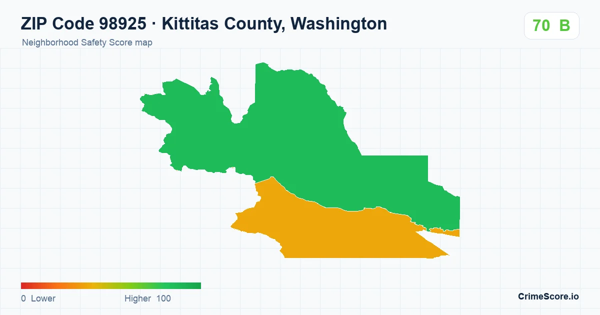ZIP Code 98925 in Kittitas County, Washington neighborhood Safety Score map