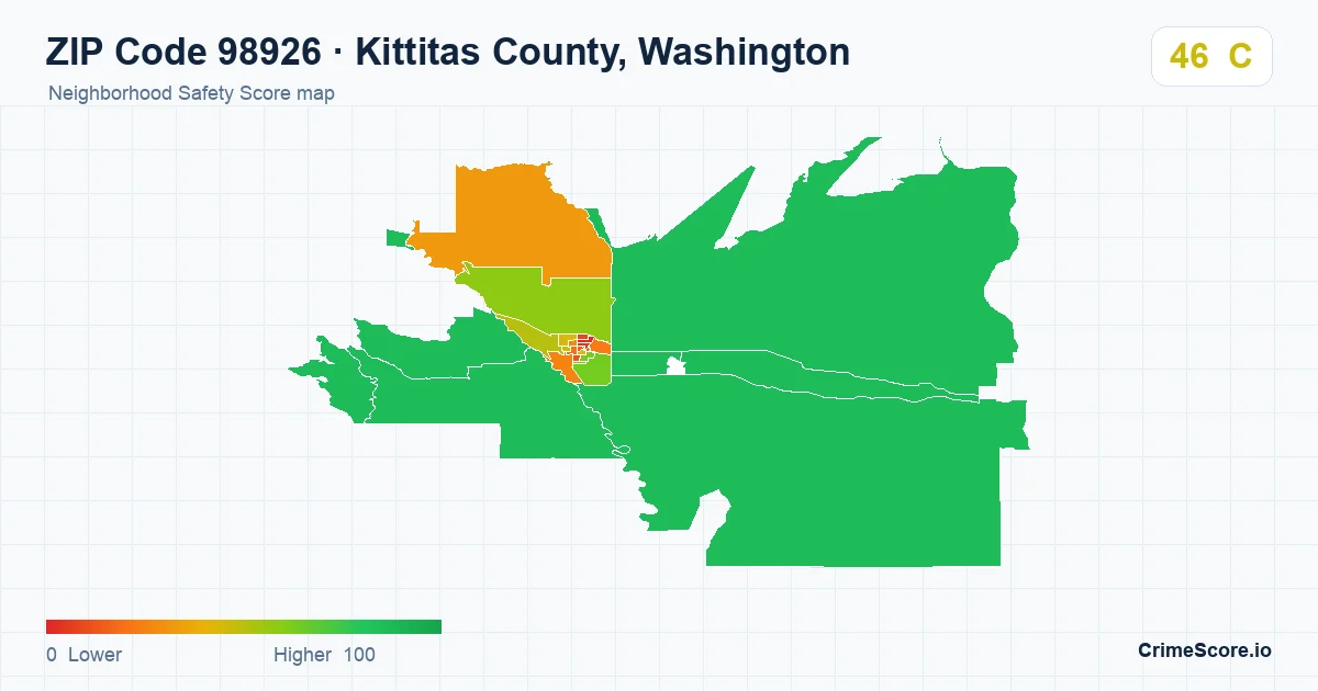 ZIP Code 98926 in Kittitas County, Washington neighborhood Safety Score map