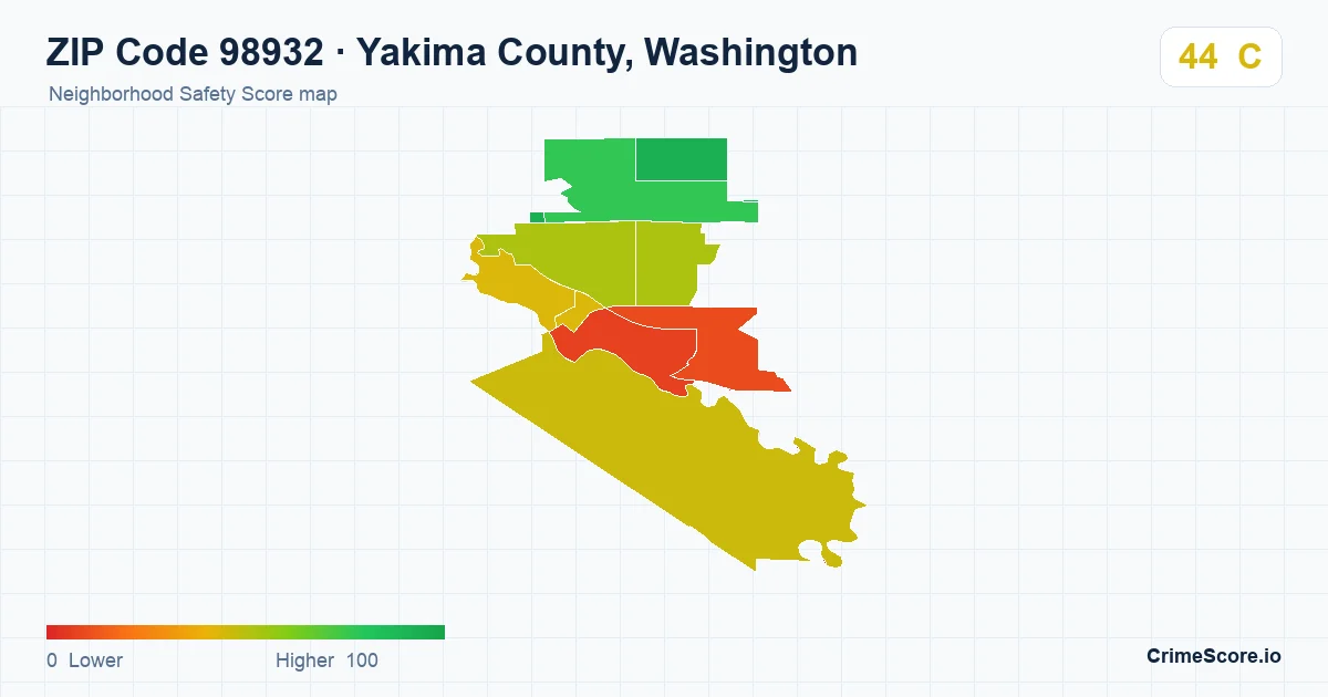 ZIP Code 98932 in Yakima County, Washington neighborhood Safety Score map