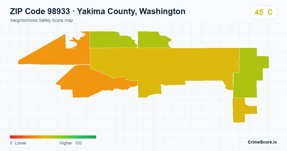 ZIP Code 98933 in Yakima County, Washington neighborhood Safety Score map