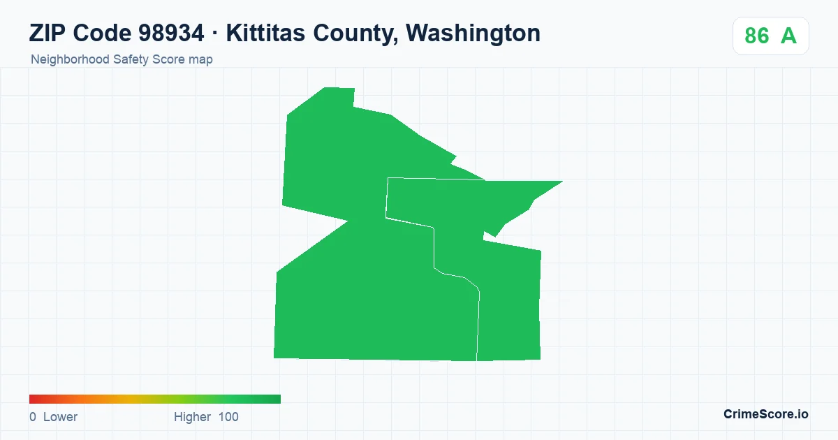ZIP Code 98934 in Kittitas County, Washington neighborhood Safety Score map