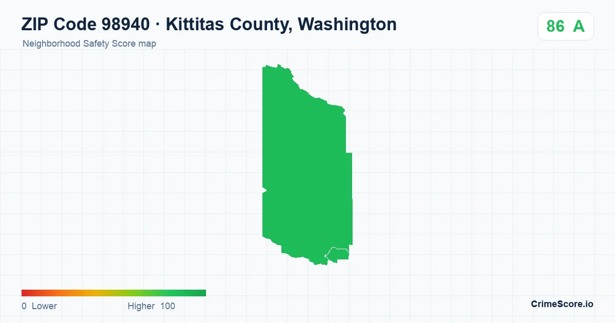 ZIP Code 98940 in Kittitas County, Washington neighborhood Safety Score map