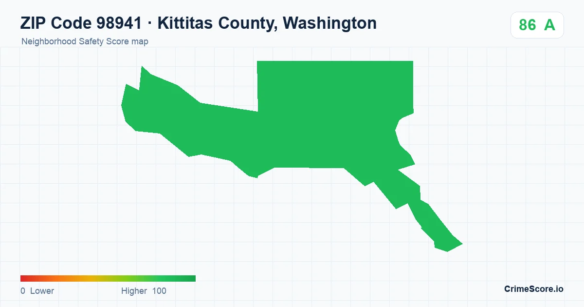 ZIP Code 98941 in Kittitas County, Washington neighborhood Safety Score map