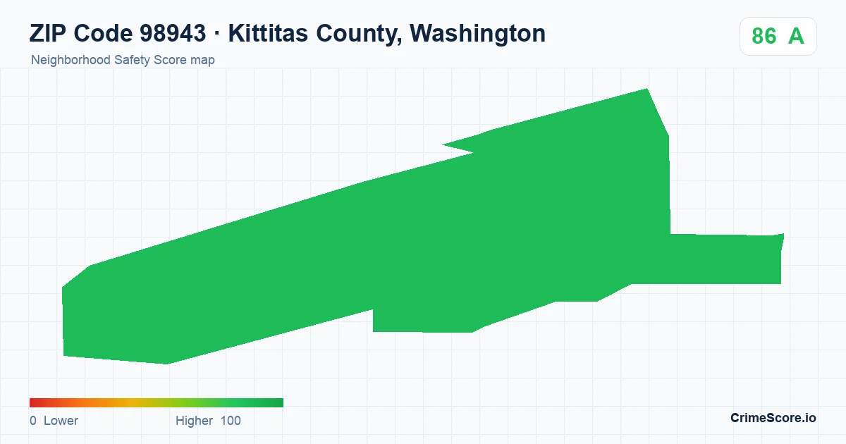 ZIP Code 98943 in Kittitas County, Washington neighborhood Safety Score map