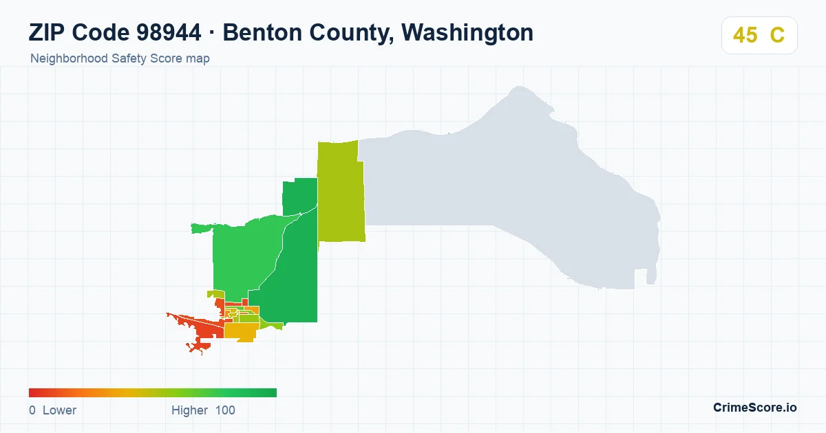ZIP Code 98944 in Benton County, Washington neighborhood Safety Score map