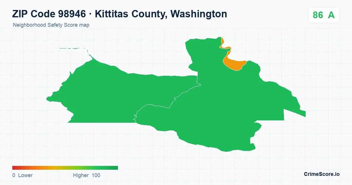 ZIP Code 98946 in Kittitas County, Washington neighborhood Safety Score map