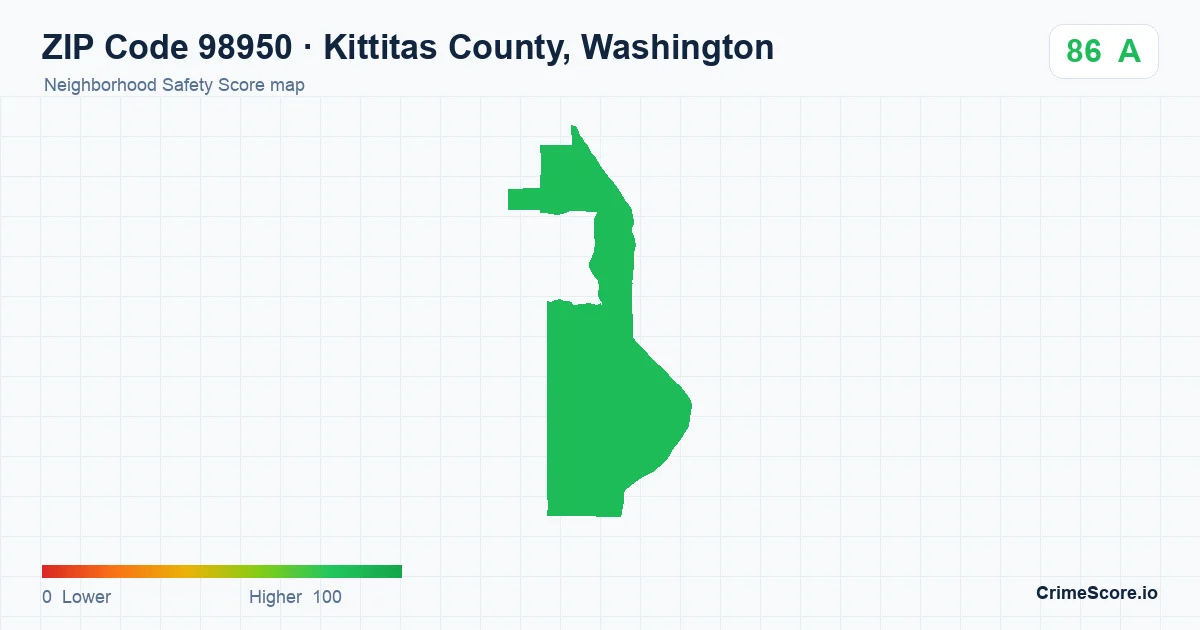 ZIP Code 98950 in Kittitas County, Washington neighborhood Safety Score map