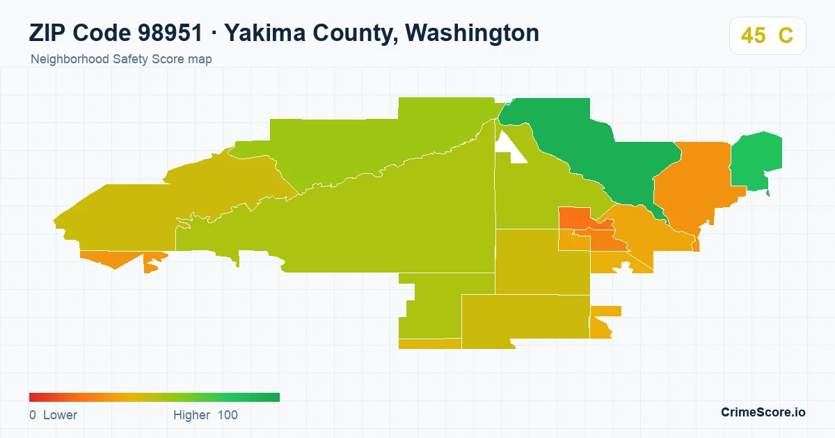 ZIP Code 98951 in Yakima County, Washington neighborhood Safety Score map