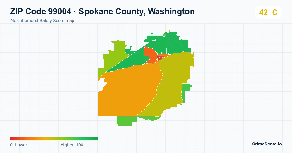 ZIP Code 99004 in Spokane County, Washington neighborhood Safety Score map