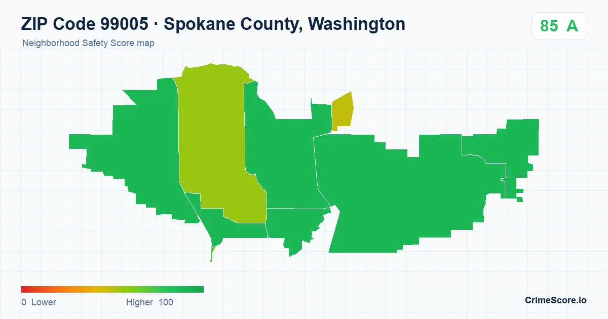 ZIP Code 99005 in Spokane County, Washington neighborhood Safety Score map