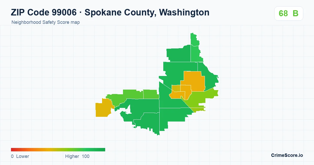 ZIP Code 99006 in Spokane County, Washington neighborhood Safety Score map