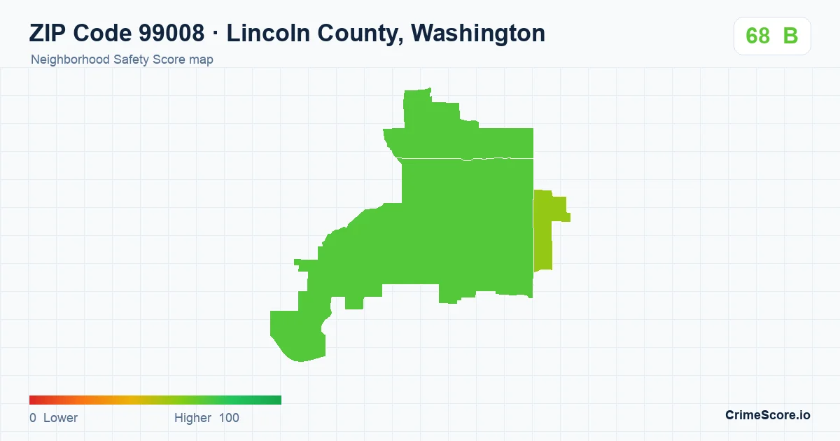 ZIP Code 99008 in Lincoln County, Washington neighborhood Safety Score map