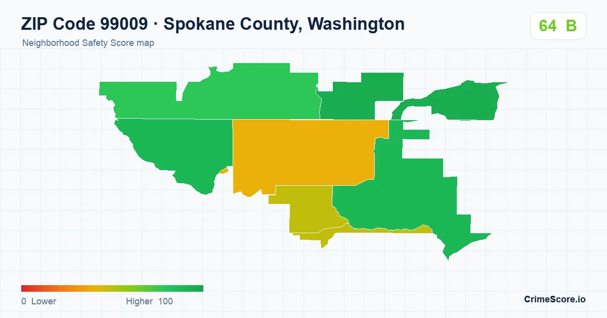 ZIP Code 99009 in Spokane County, Washington neighborhood Safety Score map