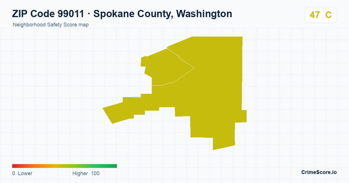 ZIP Code 99011 in Spokane County, Washington neighborhood Safety Score map