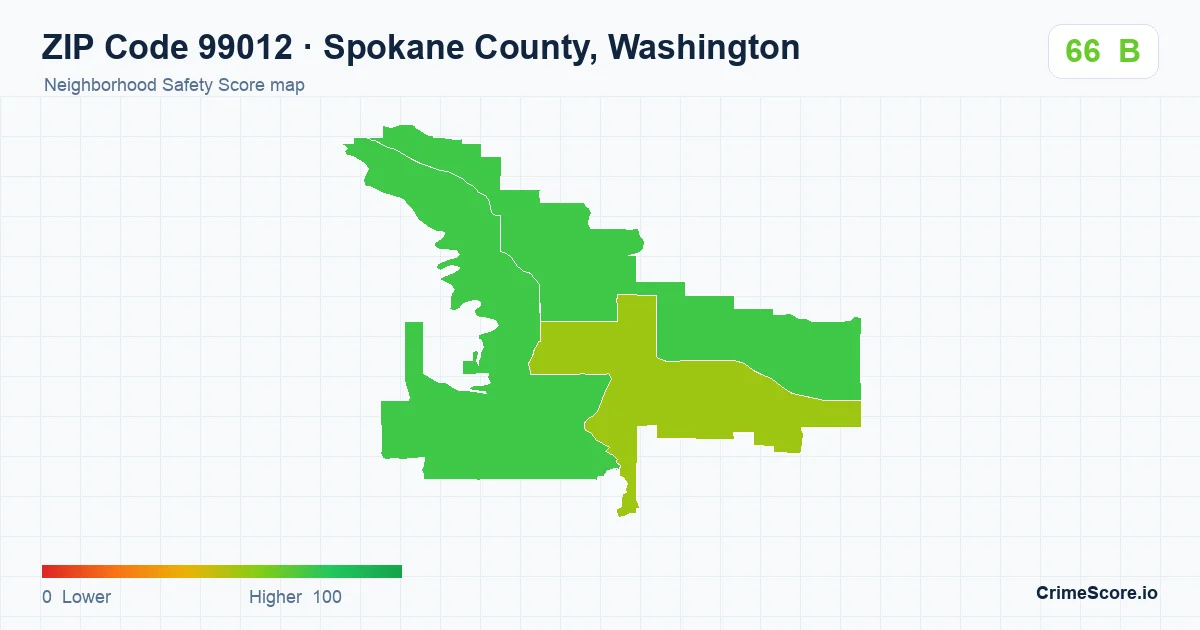 ZIP Code 99012 in Spokane County, Washington neighborhood Safety Score map