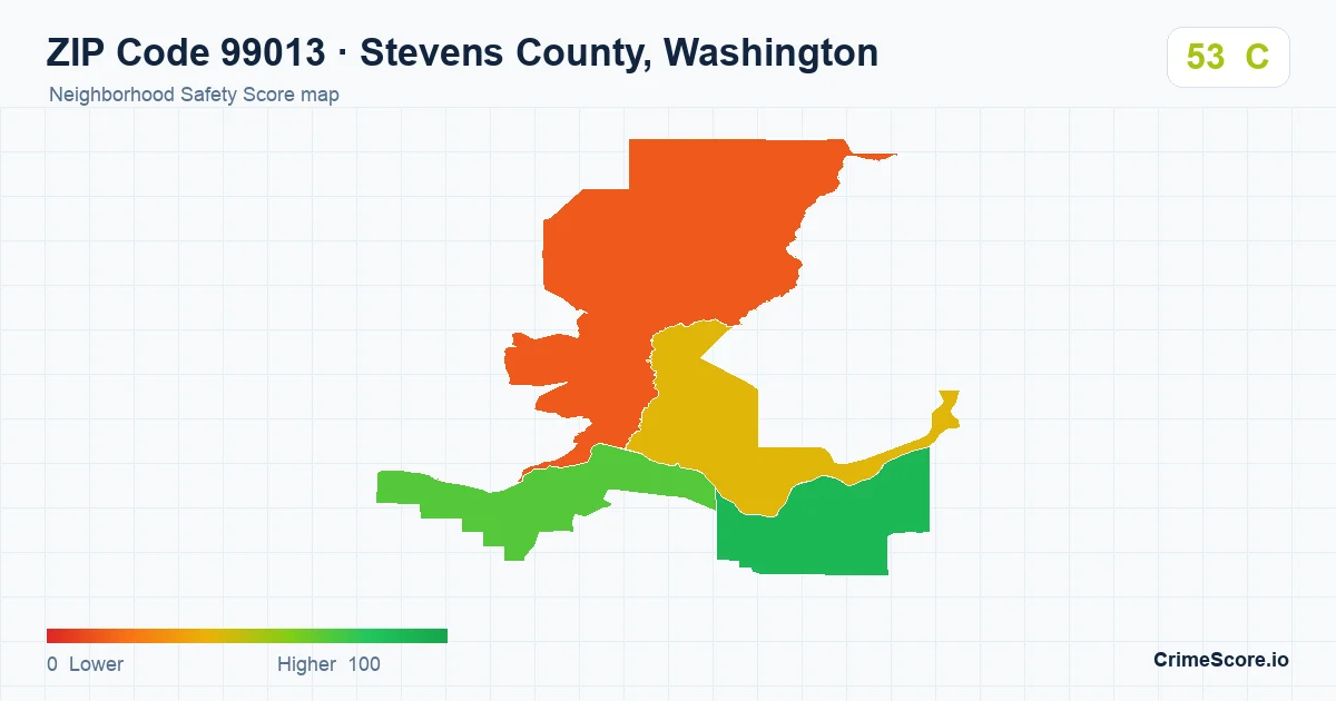 ZIP Code 99013 in Stevens County, Washington neighborhood Safety Score map