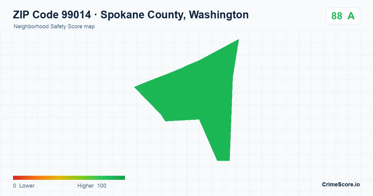 ZIP Code 99014 in Spokane County, Washington neighborhood Safety Score map