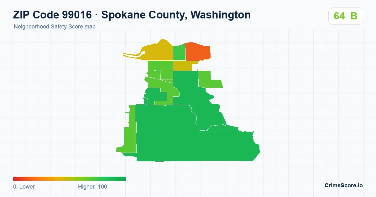 ZIP Code 99016 in Spokane County, Washington neighborhood Safety Score map