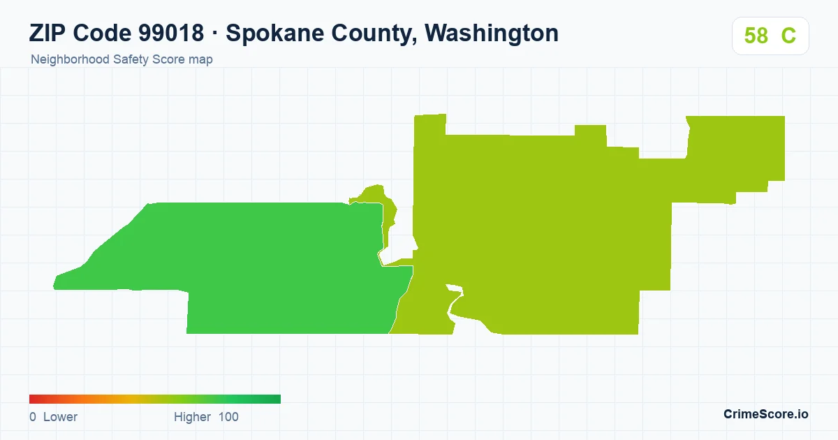 ZIP Code 99018 in Spokane County, Washington neighborhood Safety Score map