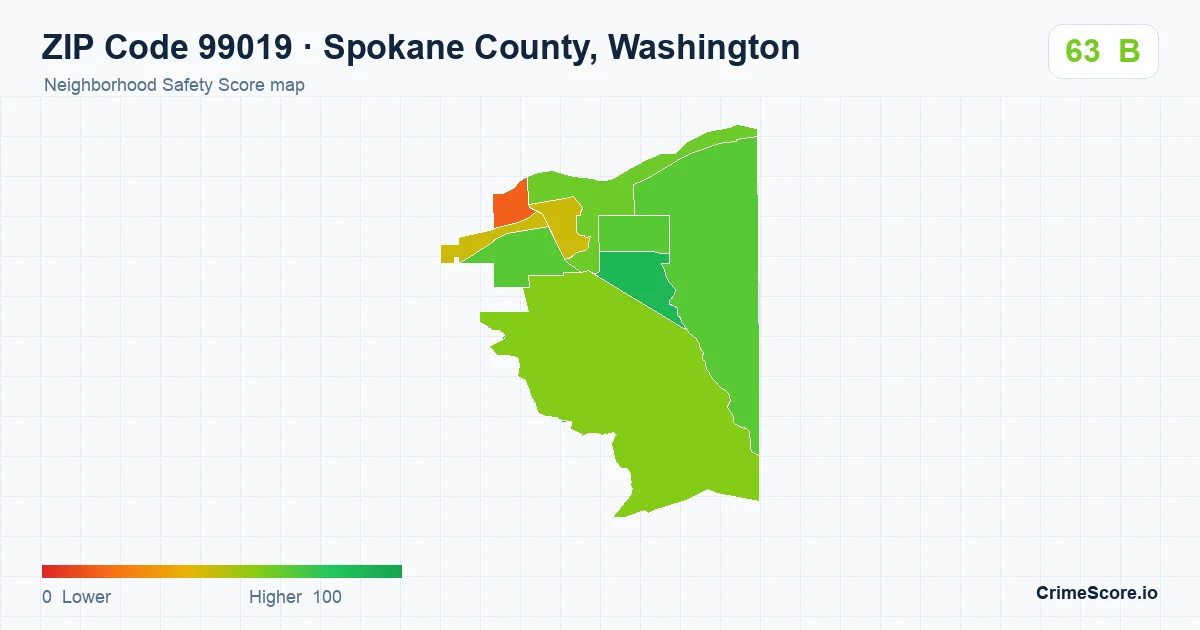 ZIP Code 99019 in Spokane County, Washington neighborhood Safety Score map